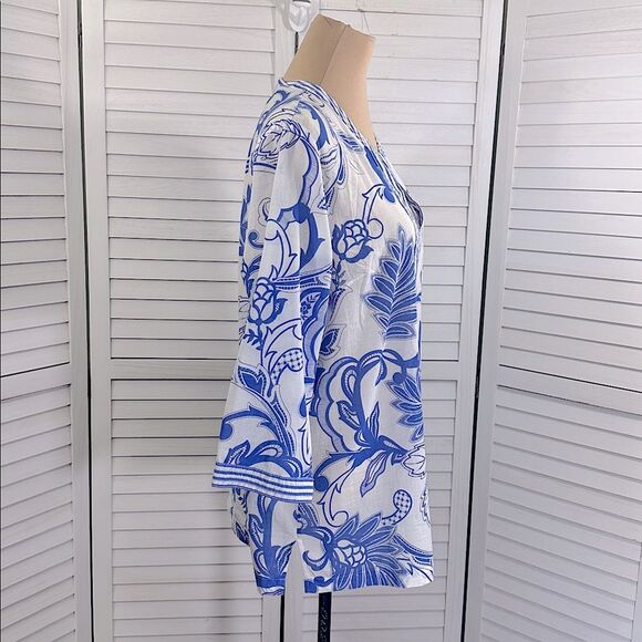 Talbots Tunic Size Large Paisley Blue White Floral  NWOT - Picture 7 of 11